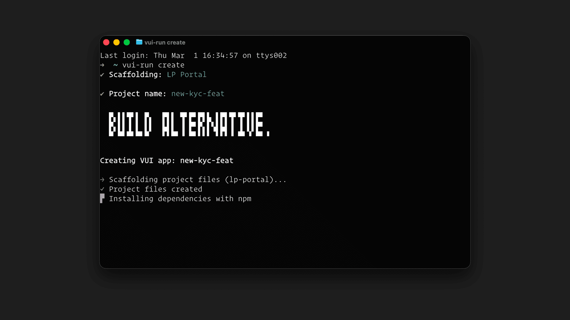 VUI Run – Create terminal command